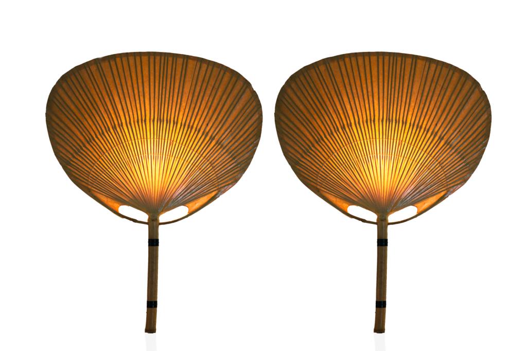 PAIR OF INGO MAURER UCHIWA BAMBOO SCONCES: 30 1/4 x 23 1/4 in.