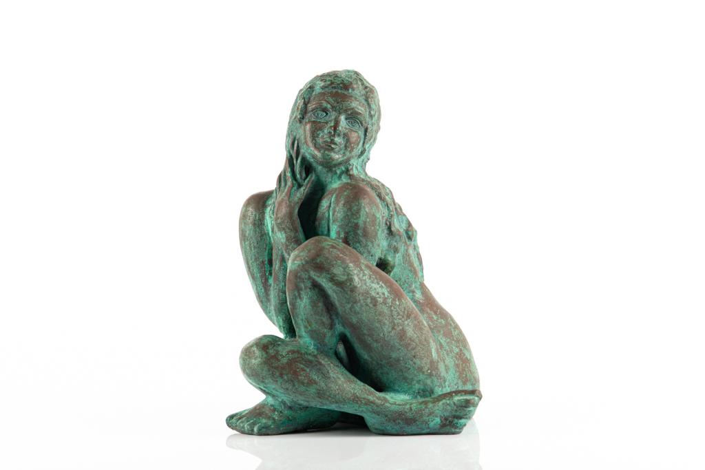 VICTOR SALMONES (Mexican, 1937-1989): Seated Nude Bronze sculpture with green patina Signature incised H: 13.5 in.
