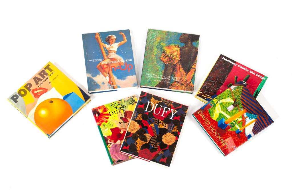 SEVEN BOOKS ON MODERN ART: Pop Art, Hockney Paints the Stage, David Hockney A Retrospective, Geoffrey Holder, Dufy (2 volumes), The Great American Pin-Up.
