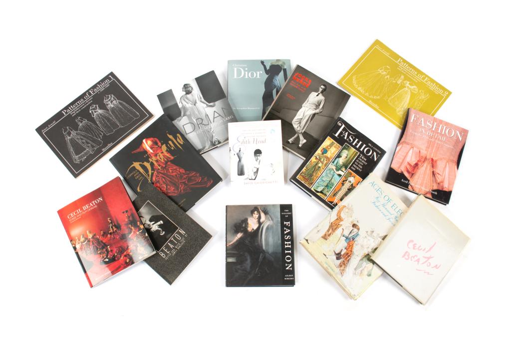 FOURTEEN ART BOOKS ON FASHION AND COSTUME: The Gallery of Fashion, Edith Head, Patterns of Fashion 1 & 2, Cecil Beaton, Fashion in Detail, Fashion From Ancient Egypt to the Present Day, Jocks and Nerds, Christian Dior, Adrian, Ages of Elegance