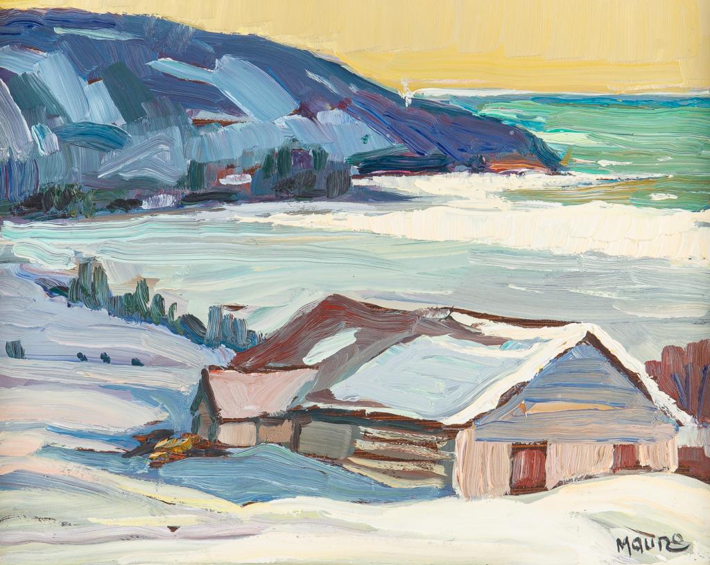 MARIO MAURO (Canadian, 1920-1984): Baie St. Paul Oil on Masonite Signed lower right; signed and titled verso Size: 8 x 10 in. 15.75 x 17.25 in (frame)