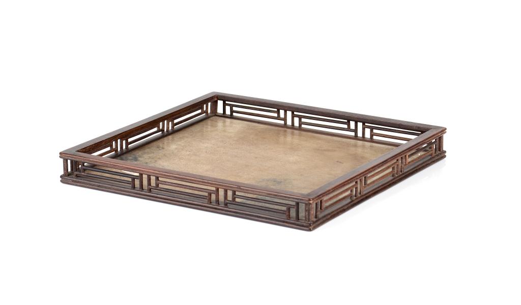 CHINESE HARDWOOD AND DALI MARBLE TRAY: Hardwood frame and dali marble base tray, 20th C. Size: 32 x 32cm (12 1/2 x 12 1/2 in.) Condition report available upon request.