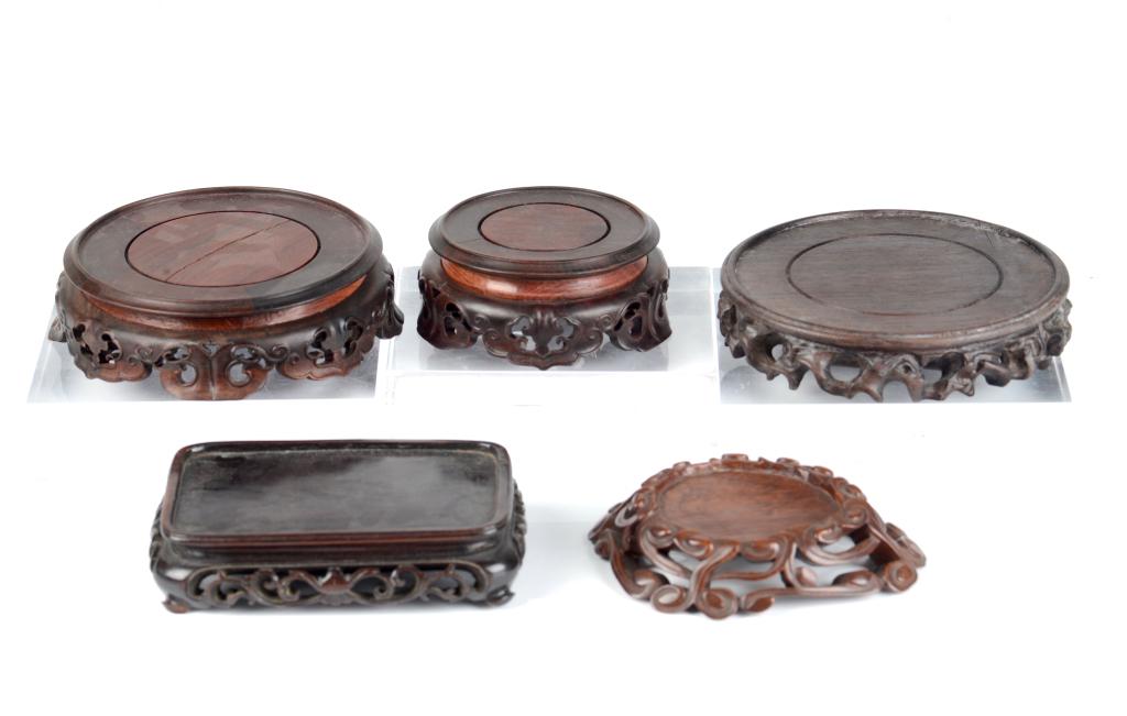 GROUP OF FIVE ANTIQUE CHINESE HARDWOOD STANDS (1 of 11)