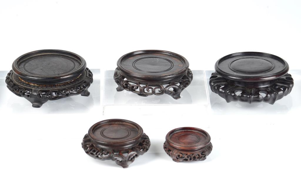 GROUP OF FIVE ANTIQUE CHINESE HARDWOOD STANDS (1 of 9)