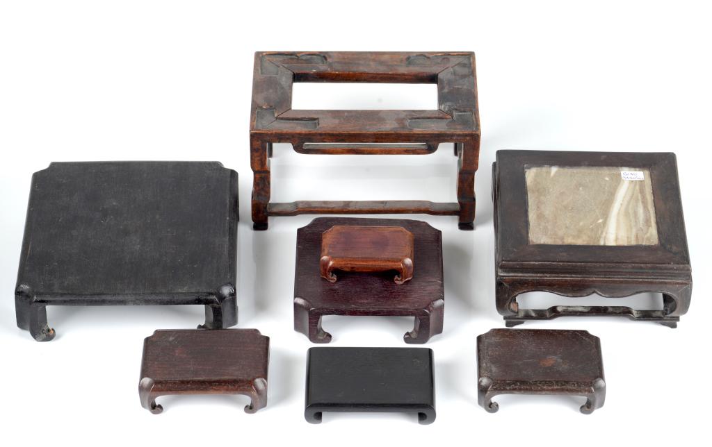 GROUP OF TEN CHINESE SQUARE FLAT PLATFORM STANDS (1 of 4)