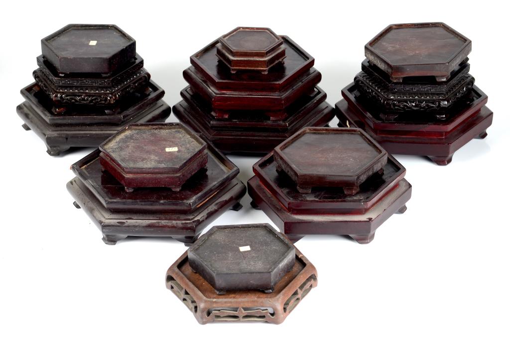 FIFTEEN CHINESE HARDWOOD HEXAGONAL STANDS (1 of 6)