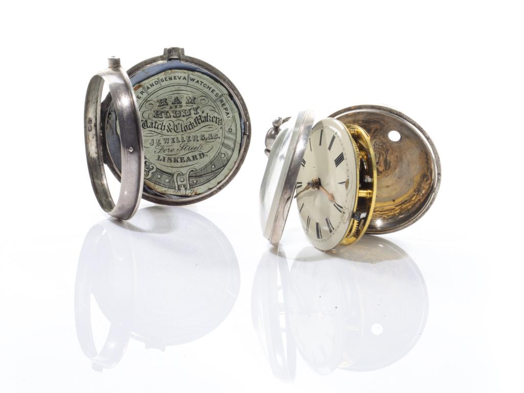 GEORGIAN PAIR CASE WATCH: An English Georgian pair case watch, inner and outer case hall marked for London, 1822. The fusee movement is signed W. Dawson, London.Dia. 5.6 cm (2 1/4 in.)
