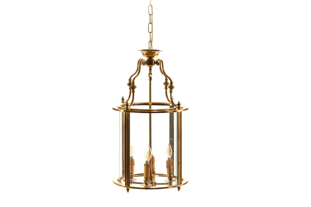 BRASS HURRICANE STYLE LIGHT FIXTURE: With four interior lights