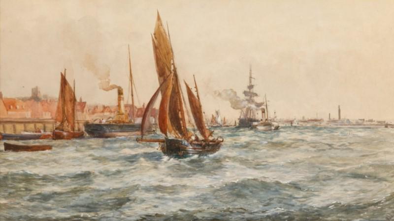 RICHARD MALCOLM LLYOD (British, 1855-1945): Sail and Steamboats in a Harbour Watercolour Signed and dated 1898 Size: 13 x 23 in. (sight)