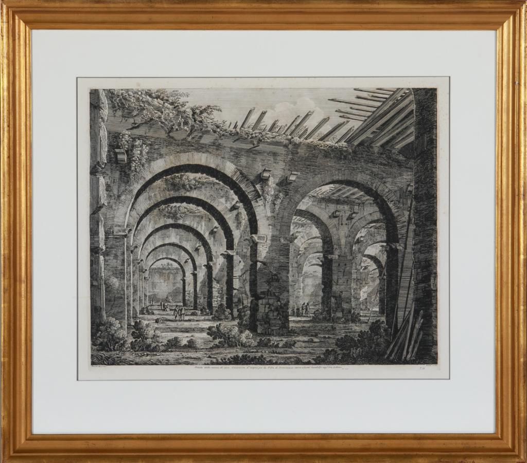 AFTER LUIGI ROSSINI (1720-1778): Veduta delle rovine di una Conserva... Engraving Size: 27 x 30.5 in.
