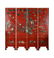 FOUR PANEL CHINESE MIXED INLAID RED LACQUER SCREEN