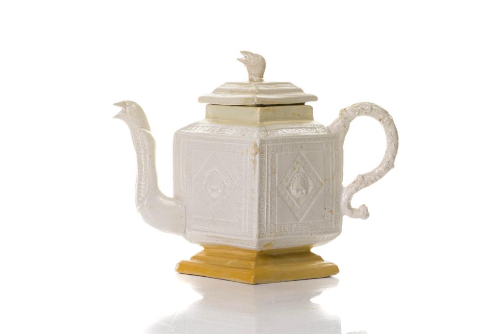 RARE 18TH C ENGLISH SALT-GLAZED STONEWARE TEAPOT (1 of 4)