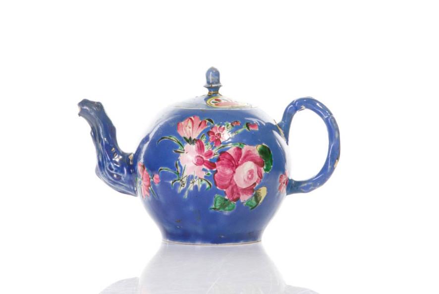 RARE 18TH C ENGLISH SALTGLAZE STONEWARE TEAPOT (1 of 5)