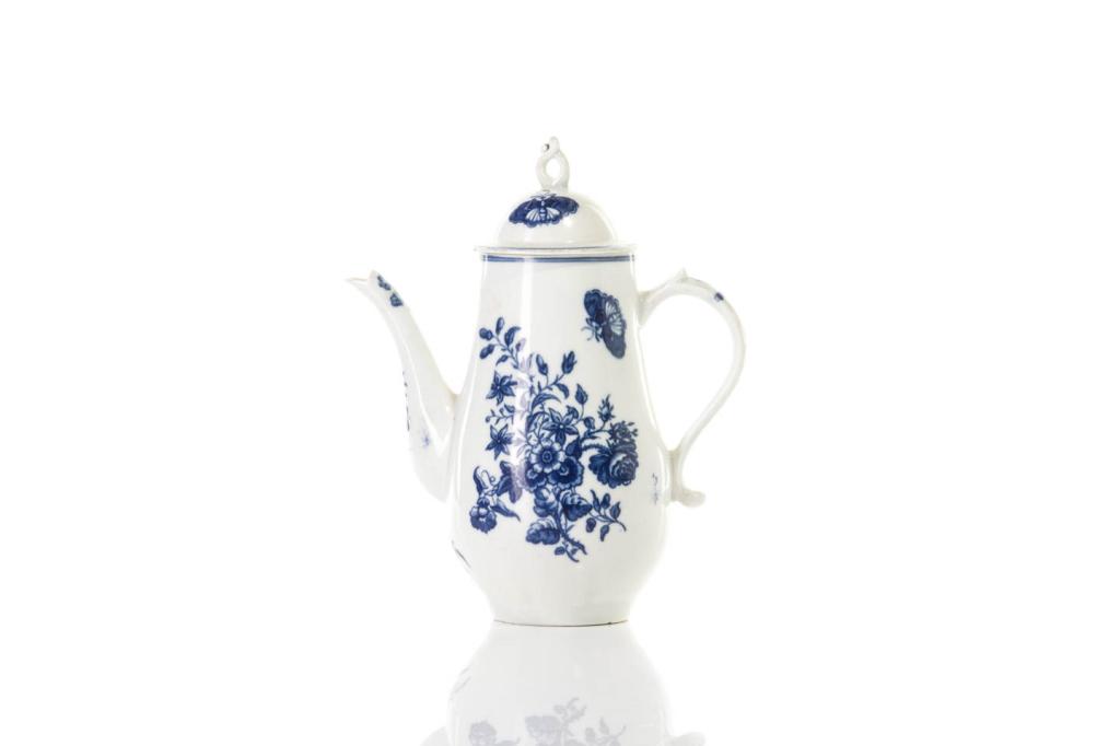 18TH C ENGLISH BLUE & WHITE PORCELAIN COFFEE POT (1 of 6)