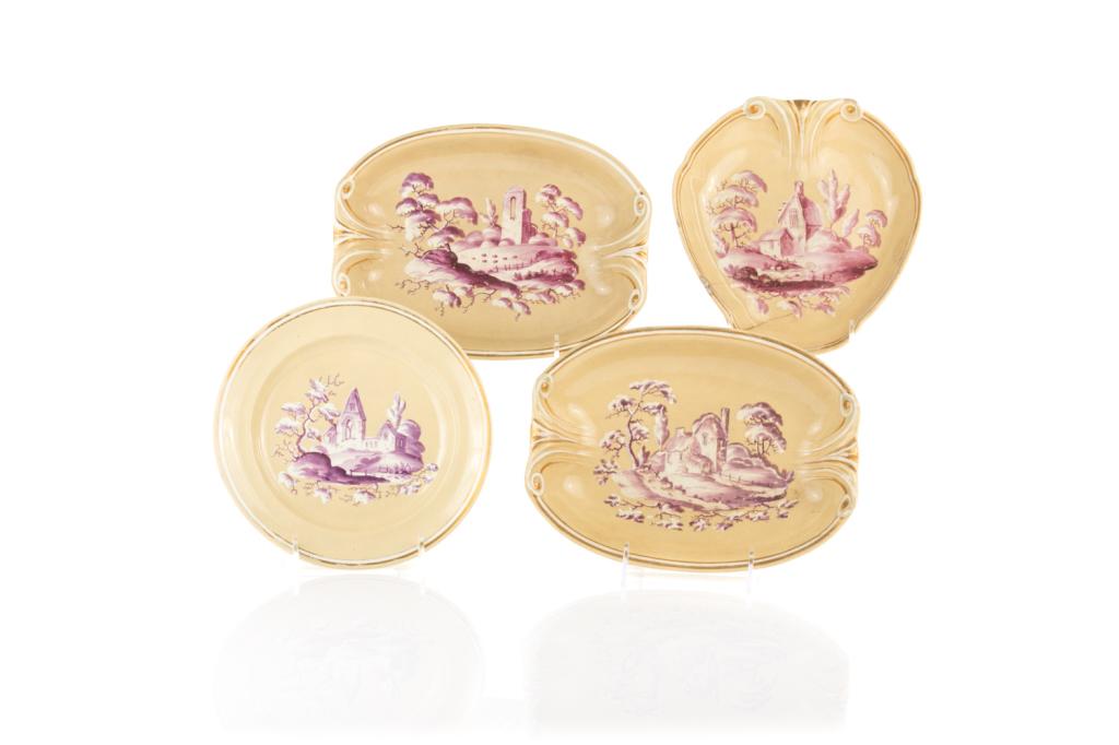 FOUR 19TH C ENGLISH DRABWARE PORCELAIN DISHES (1 of 4)