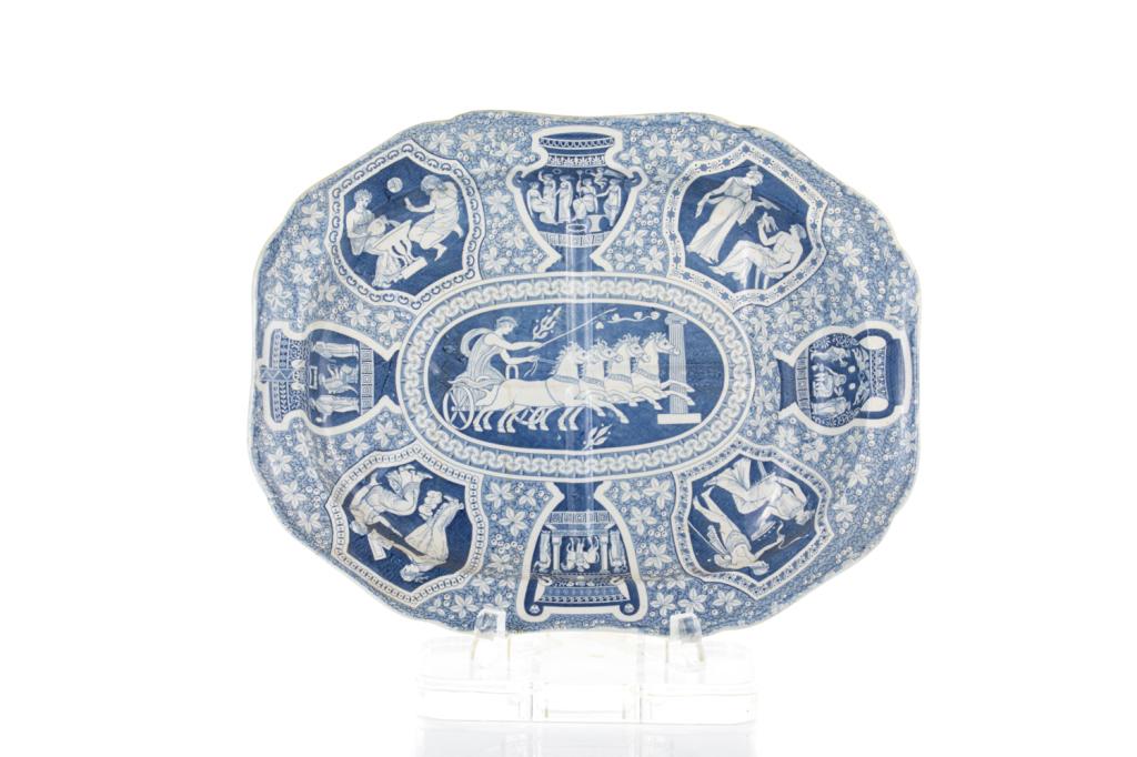 19TH C BLUE & WHITE SPODE TRANSFERWARE PLATTER (1 of 2)