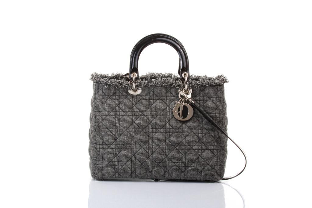 LADY DIOR LARGE GREY TWEED HANDLE BAG (1 of 3)