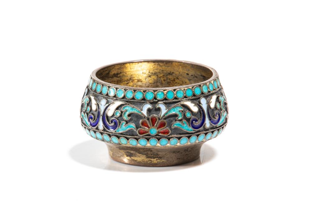 RUSSIAN SILVER GILT & ENAMEL SALT, 23g (1 of 2)