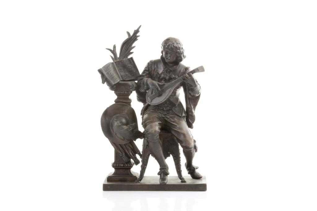BRONZED FIGURE OF SEATED LUTE PLAYER (1 of 4)