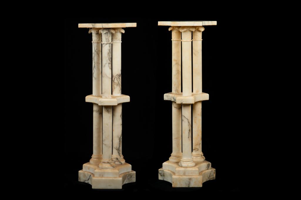 PAIR OF VARIEGATED ITALIAN MARBLE PEDESTALS (1 of 2)