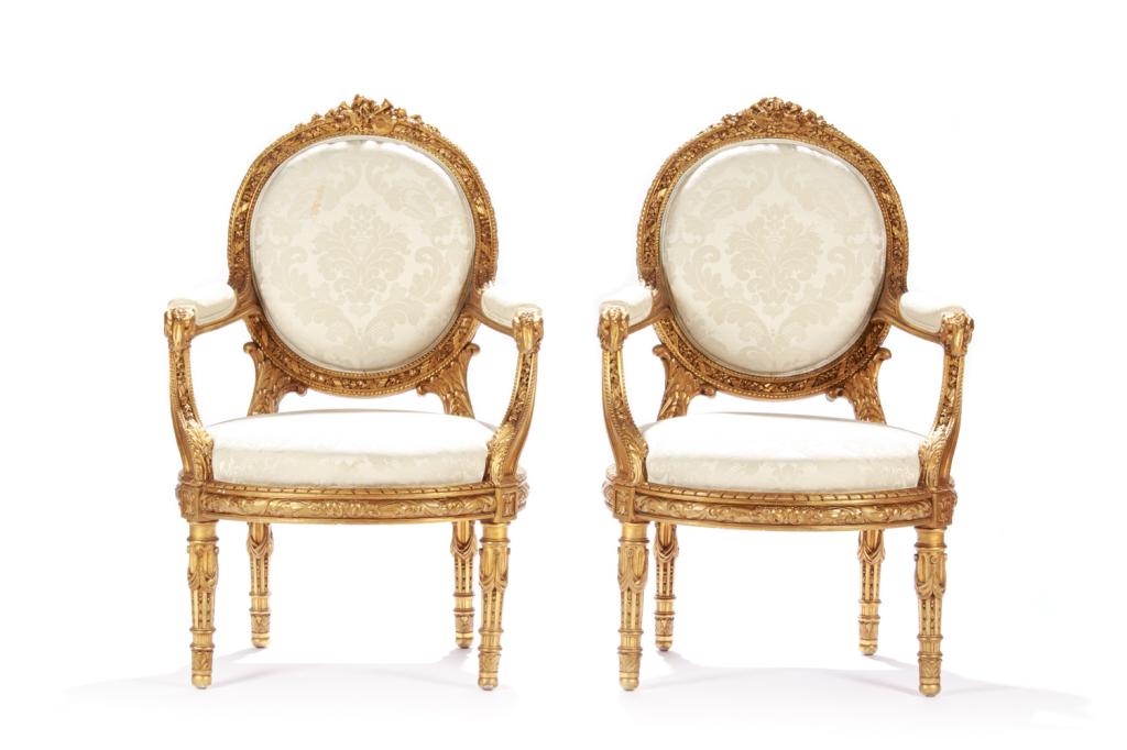 PAIR OF 19TH C FRENCH GILTWOOD CARVED ARMCHAIRS (1 of 3)