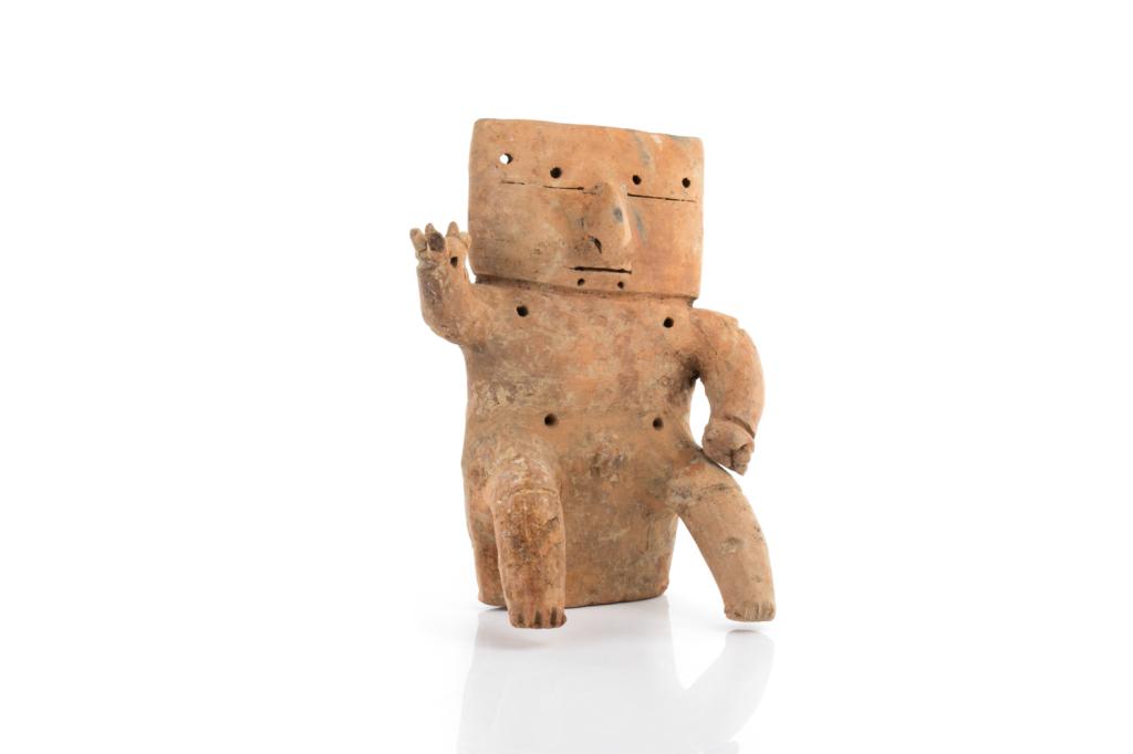 PRE-COLUMBIAN SEATED QUIMBAYA POTTERY SLAB FIGURE (1 of 3)
