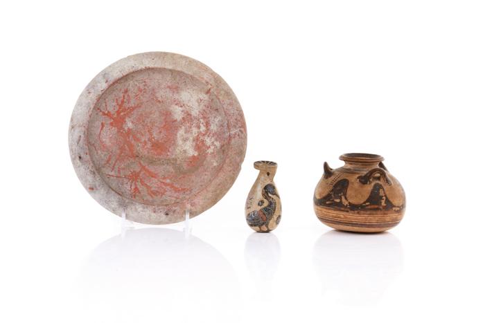 ANCIENT POTTERY VESSELS AND TERRACOTTA DISH (1 of 3)