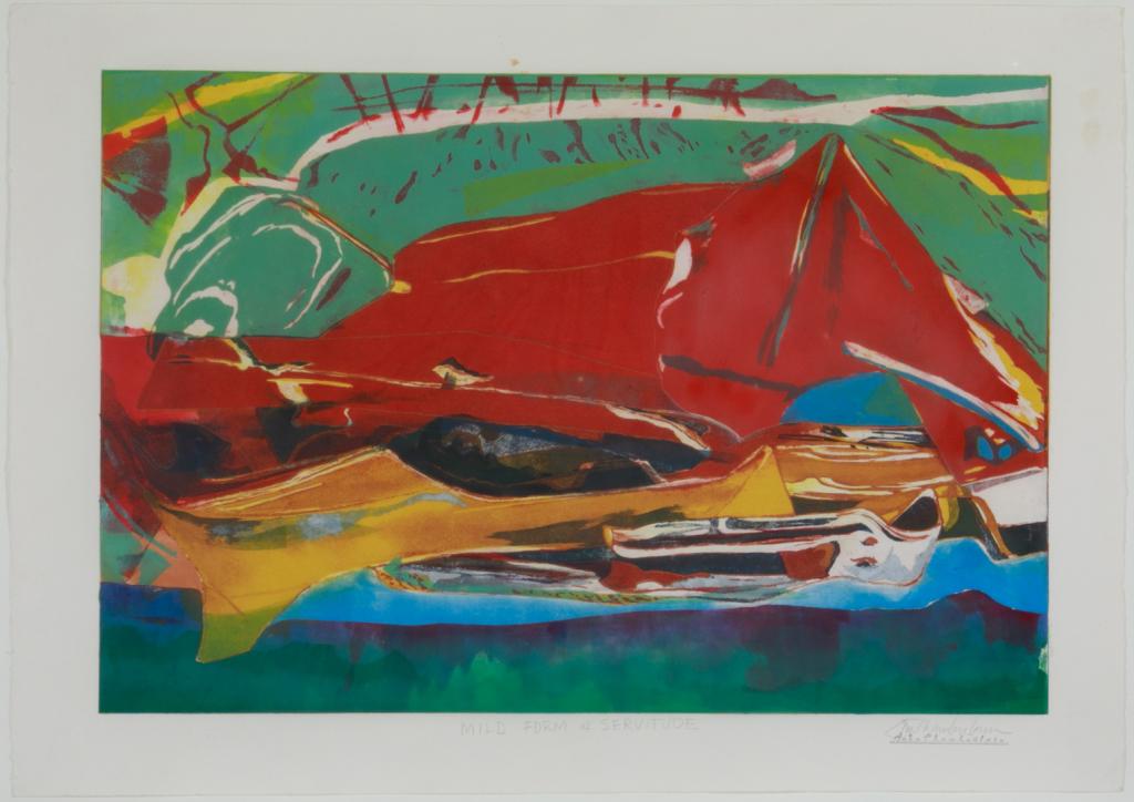 JOHN CHAMBERLAIN (American, 1927-2011): Mild Form of Servitude Monotype in colour with collage Signed and titled in pencil; artist's stamp Novak Graphics, publisher Size: 29 x 41 in. (sheet)