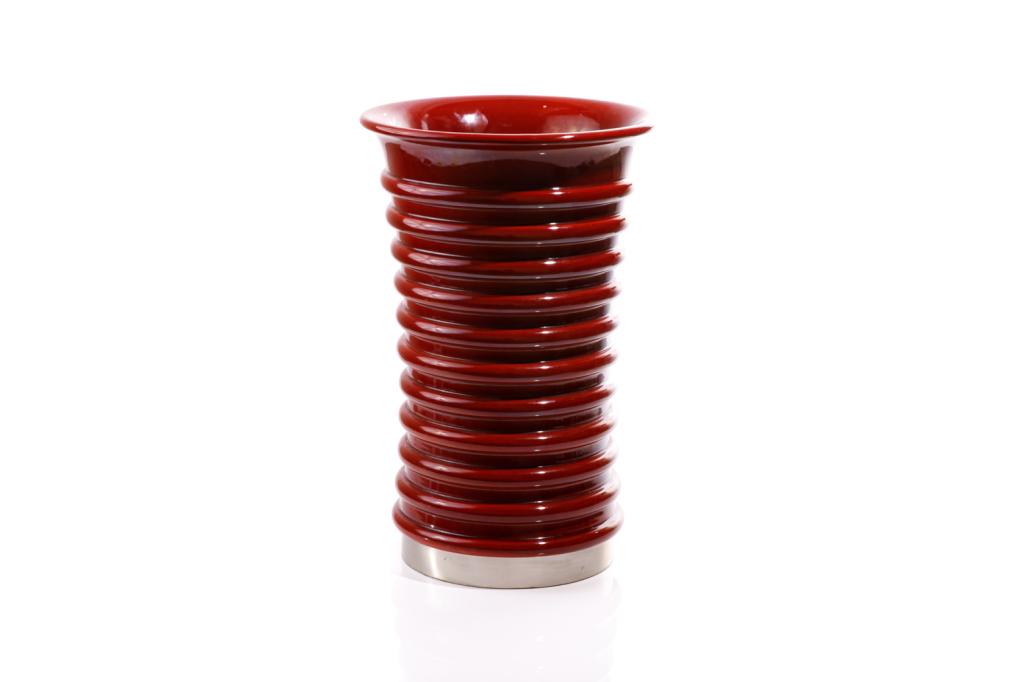 GIO PONTI MONUMENTAL "GRAN ROSSO" VASE: Italian, ca. 1929. Large red glazed pottery vase with ribbed sides and flared edge. H. 53.5 cm (21 in) Dia. 35 cm (13 3/4 in)