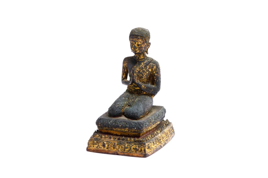THAI BUDDHIST GILT BRONZE KNEELING DEVOTEE FIGURE: 19th C. H. 15cm (6 in.)
