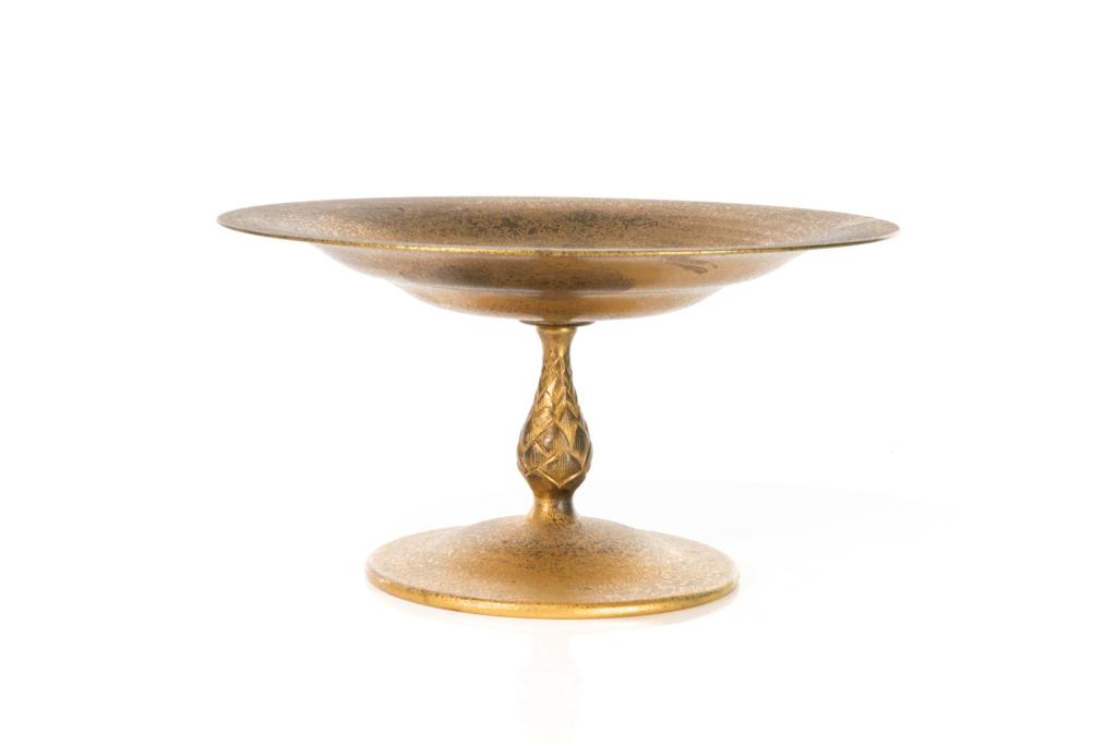 TIFFANY STUDIO GILDED COMPORT: A circa 1900 Tiffany studio acid etched and gilded comport. H. 12 cm Dia. 22.5 cm. Marked on the foot rim.