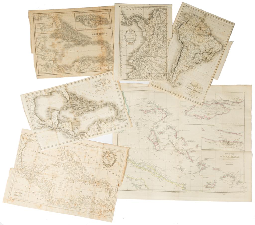 [CARRIBEAN AND SOUTH AMERICA]. 6 maps: Caribbean and South America. Lot of 6 maps, including: Kitchin, Thomas. The Gulf of Mexico. Islands andCountries adjacent. For the Rev. Dr. Robertson's History of America. London: T. Cadell; J. Crofs 