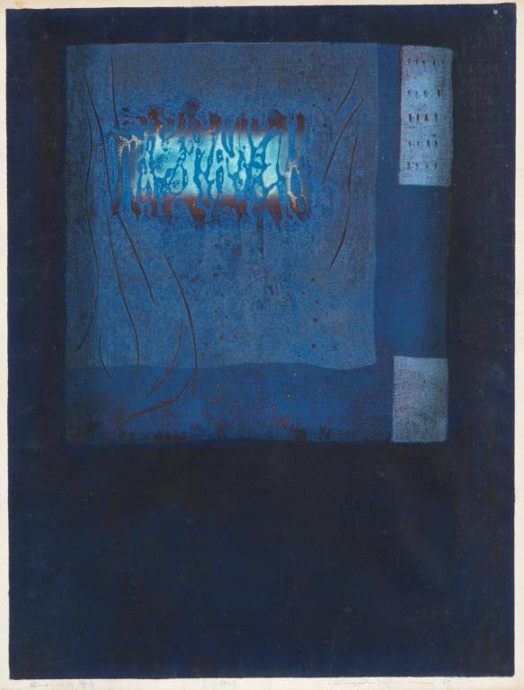 HIROYUKI TAJIMA (1911-1984), FRAMED PRINT: Almanac G, edition 50-1, 1967. Framed aquatint on paper. Frame size: 65.5 x 51.5cm (25 3/4 x 20 1/4 in.) Provenance: Collection of Mark and Suzanne Gayn. Condition report available upon request.