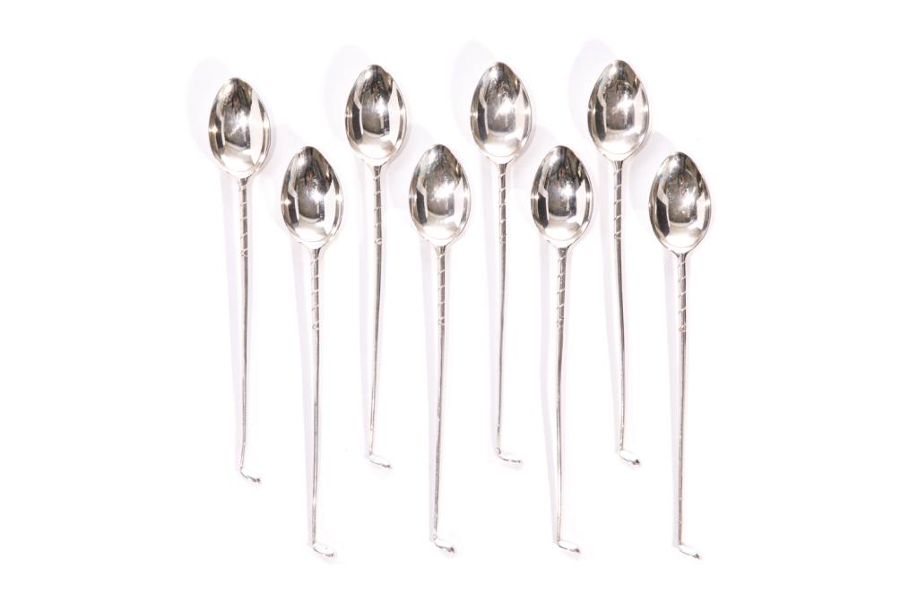 SET OF EIGHT SILVER GOLF FORM PARFAIT SPOONS 180g (1 of 3)