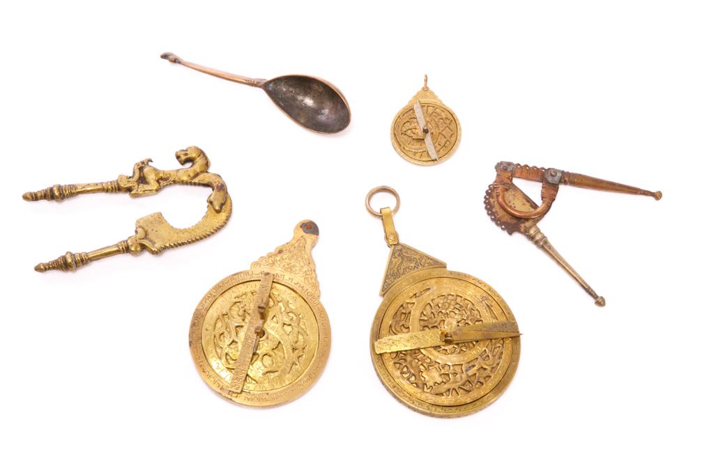 GROUP OF SIX INDIAN & PERSIAN BRASS OBJECTS (1 of 6)