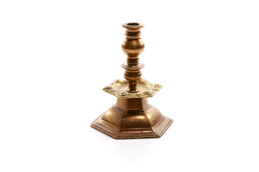 17TH C SCANDINAVIAN BRASS CANDLESTICK (1 of 3)