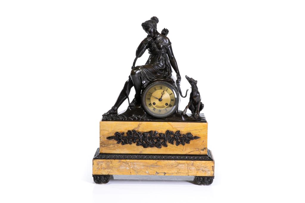 FRENCH EMPIRE BRONZE & MARBLE MANTEL CLOCK (1 of 6)