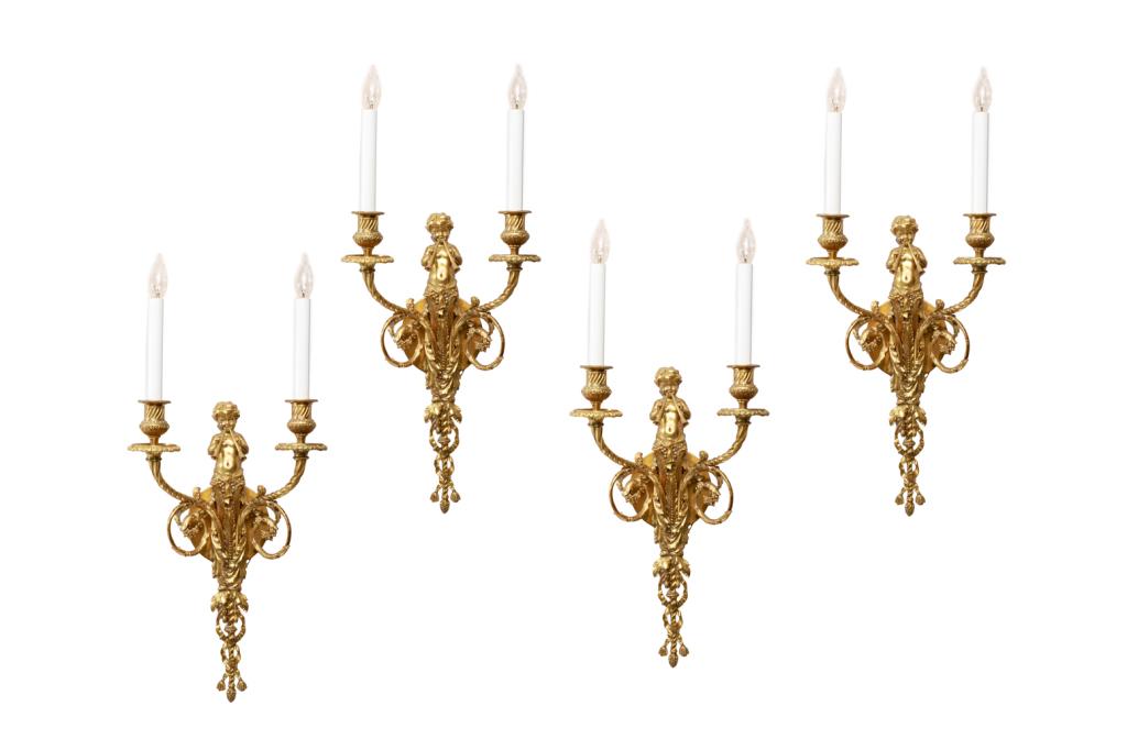 TWO PAIRS OF BAROQUE ORMOLU FIGURAL WALL SCONCES (1 of 2)