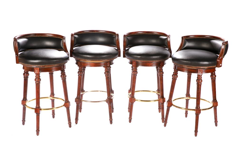FOUR LEATHER UPHOLSTERED SWIVEL STOOLS (1 of 5)