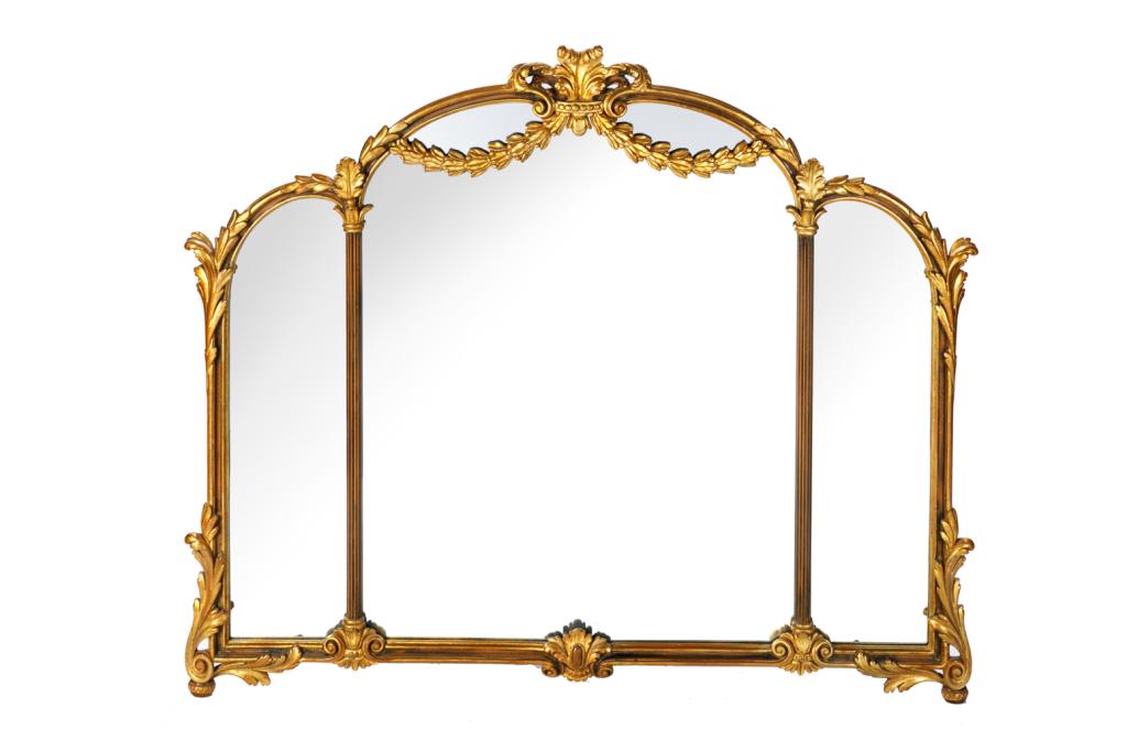 DECORATIVE THREE-PART GILTWOOD FRAMED MIRROR (1 of 2)