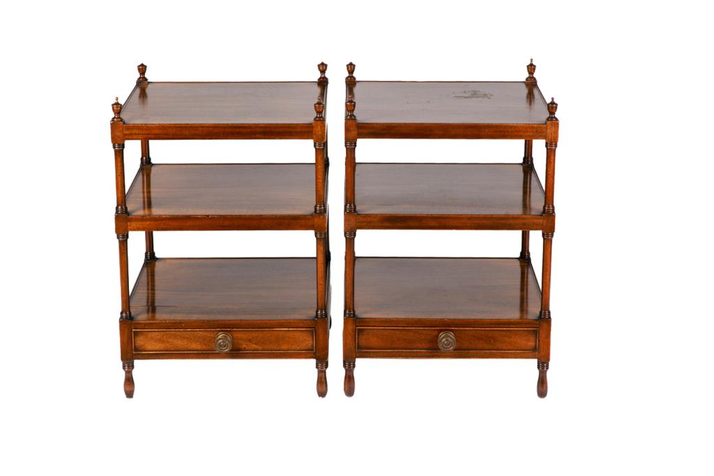 PAIR OF THREE-TIERED MAHOGANY SIDE TABLES (1 of 2)
