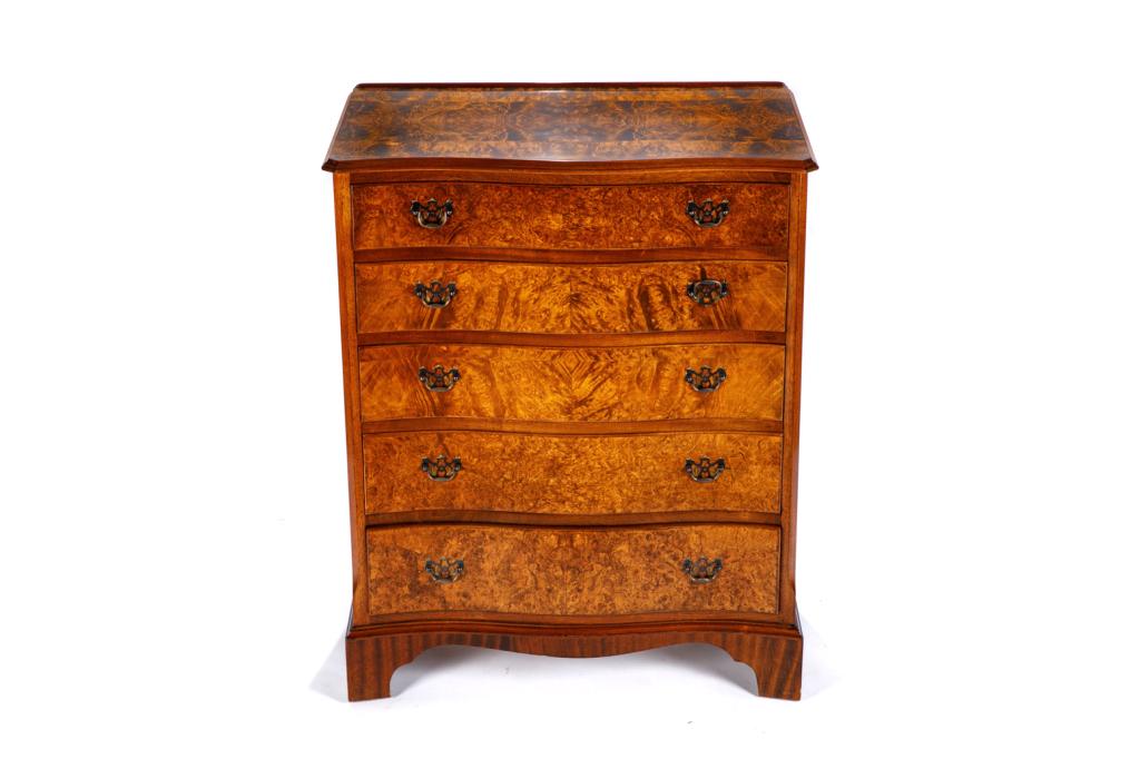FIVE DRAWER BURLED WALNUT CHEST (1 of 3)