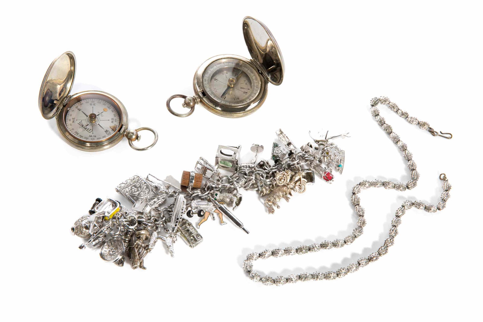 SILVER CHARM BRACELET & BEAD NECKLACE, 180g (1 of 4)