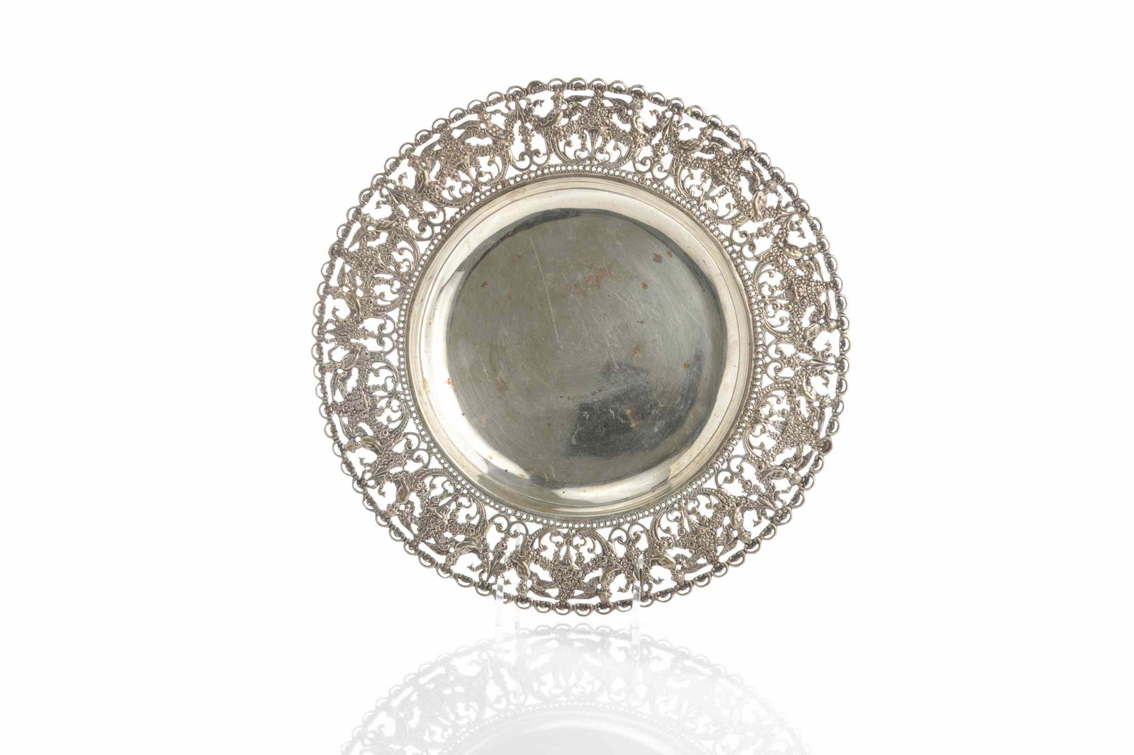 GERMAN PIERCED SILVER DISH, 436g (1 of 4)