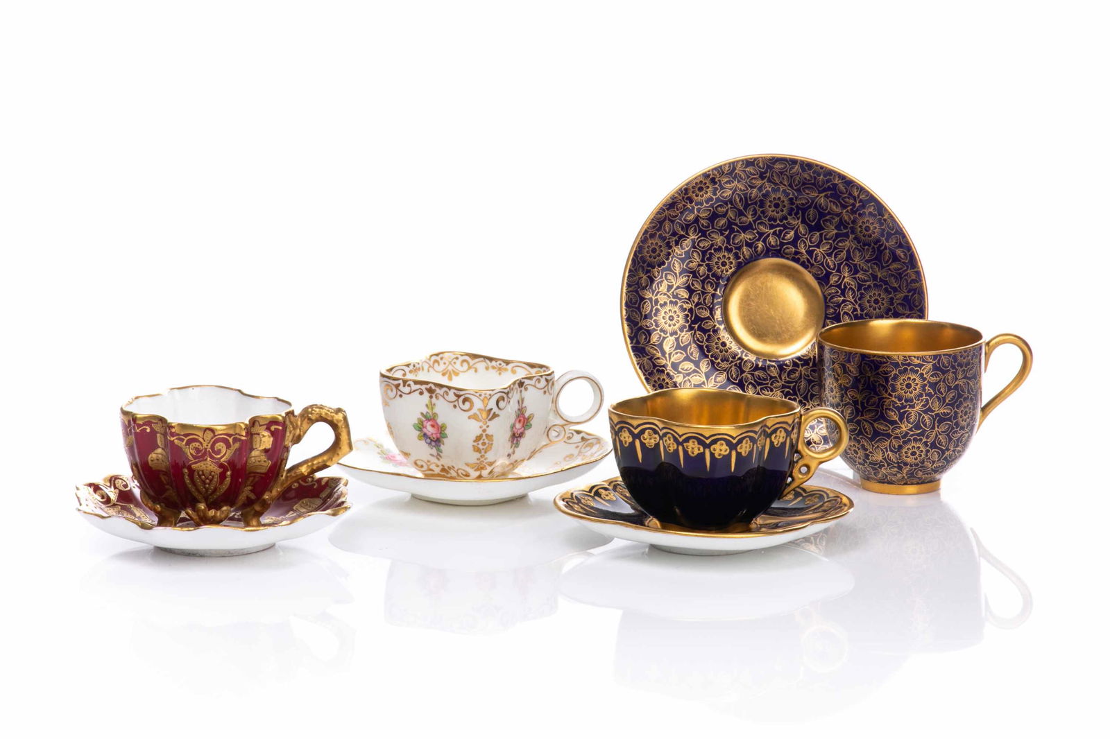 FOUR ENGLISH PORCELAIN DEMITASSE CUPS & SAUCERS (1 of 3)