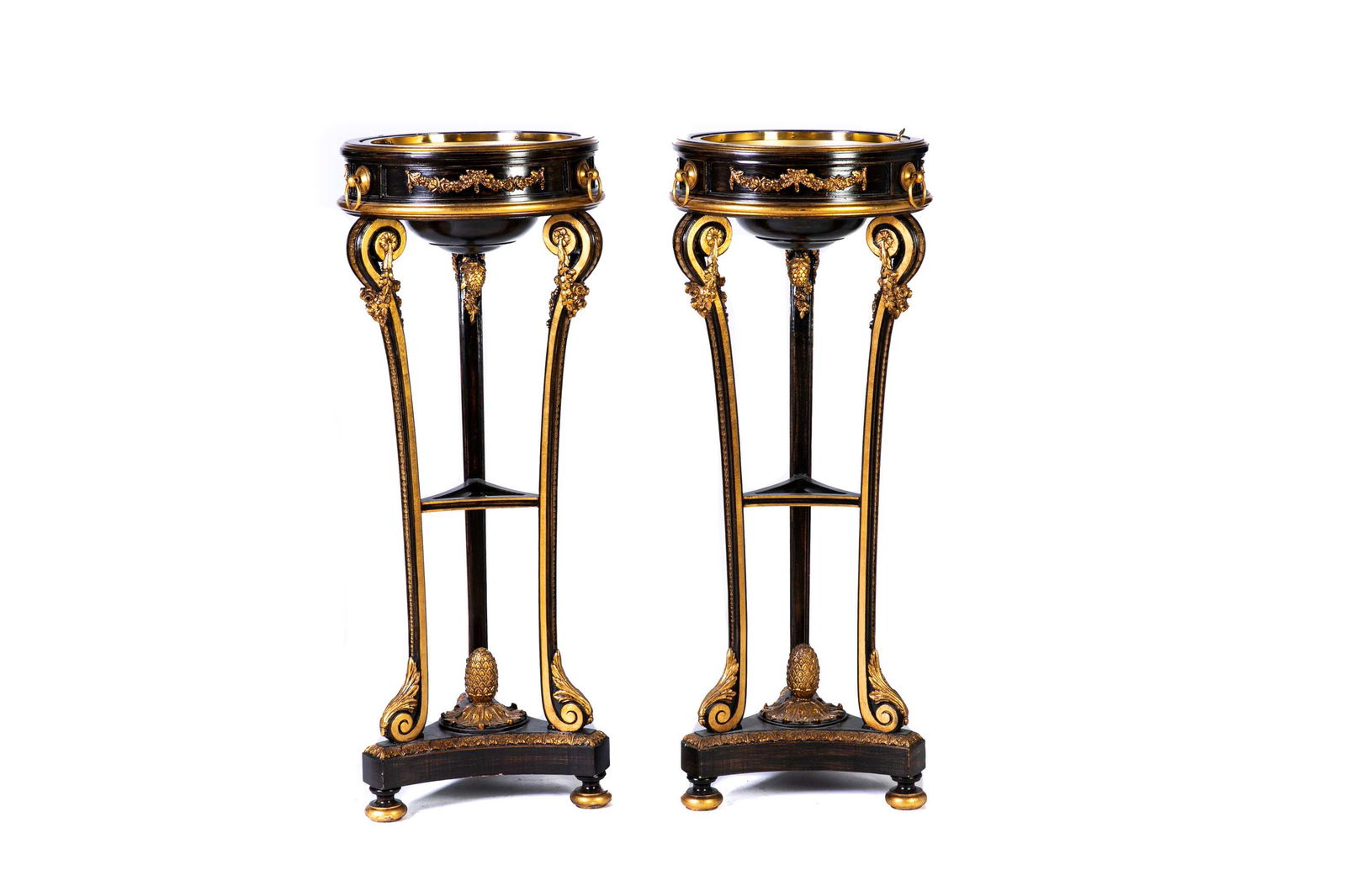 PAIR OF EBONIZED AND GILT PAINTED TORCHIERES (1 of 5)
