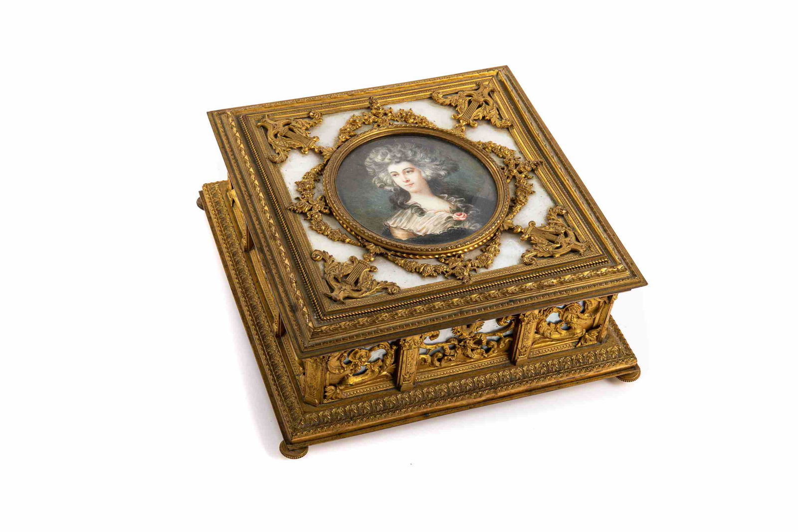 ANTIQUE BRASS & MOTHER OF PEARL CASKET (1 of 8)