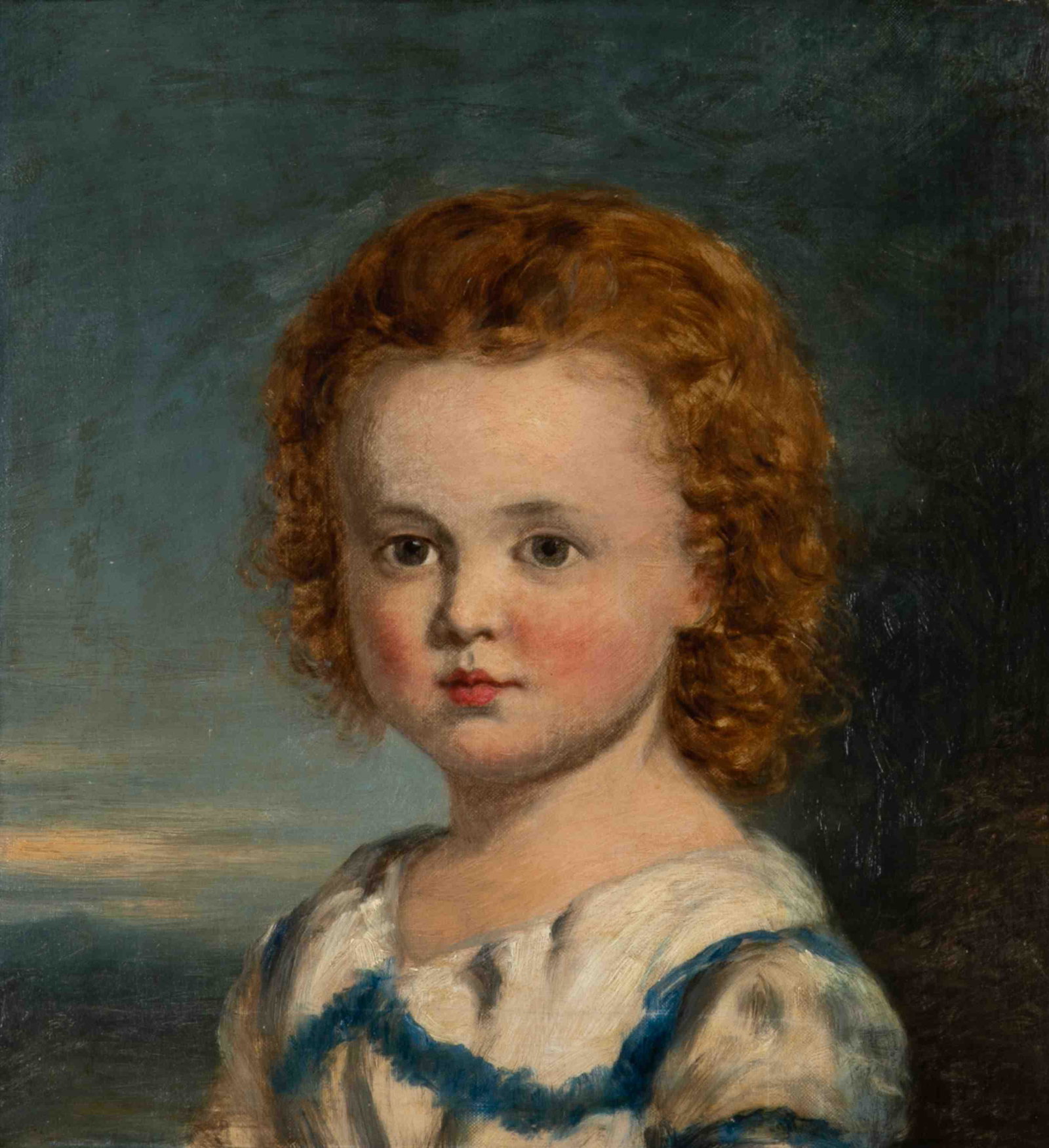 SAMUEL EDMONSTON (Scottish, b. 1825): Portrait of a Young Girl (Jennie) Oil on canvas Size: 15.4 x 14.4 in. Old handwritten label to frame verso, "Jennie ?" "No. 3" "Samuel Edmonston, 63 North Bridge, (?) Edinburgh"; label of Hugh Paton, 