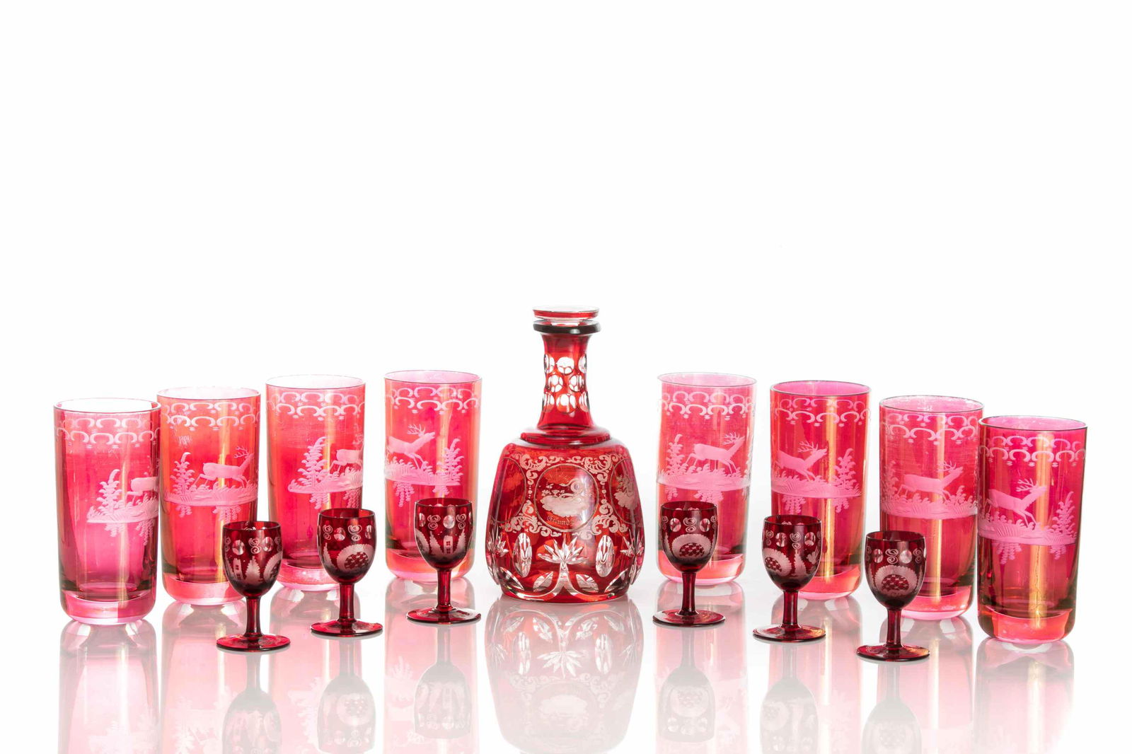 15 PC RUBY FLASHED DECANTER, STEMS & TUMBLERS (1 of 6)