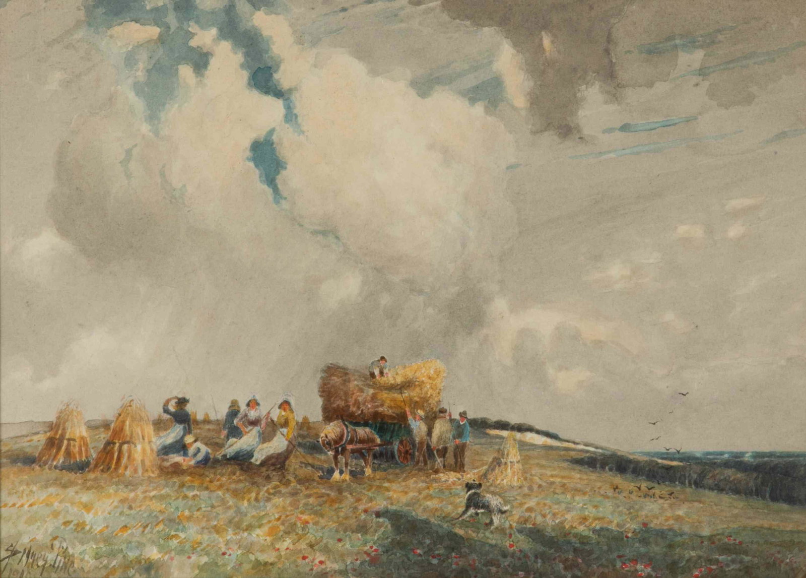 SIDNEY PIKE (British, 1858-1923): Bringing the Hay Watercolour Signed and dated 1916 (?) lower left Size: 10 x 14 in. (sight)